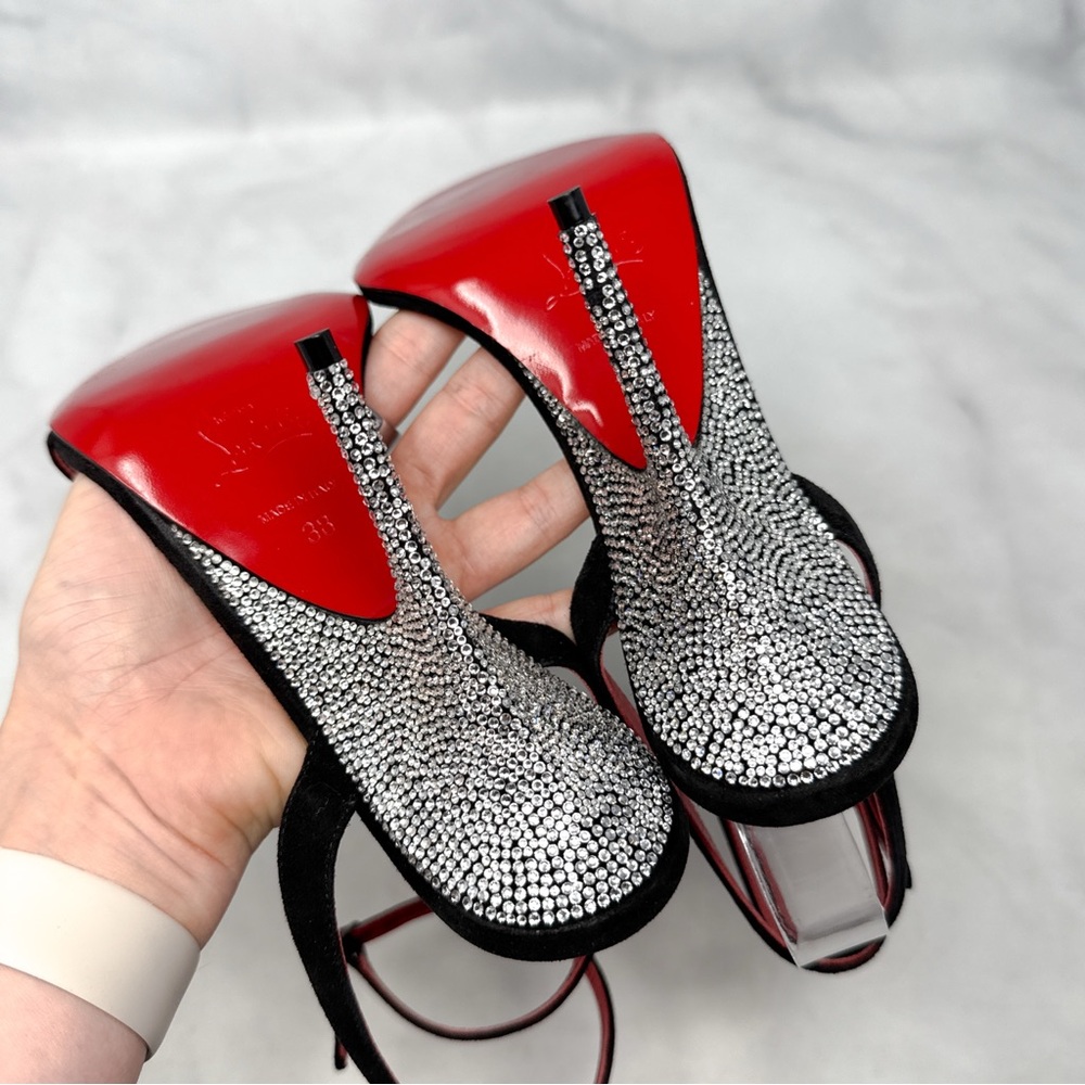 Christian Louboutin Arch Queen Strass Suede Stiletto Sandal Heels Sexy Black 38 - Picture 12 of 16